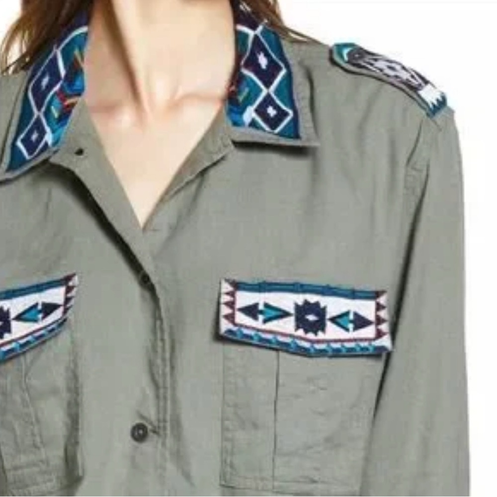 Rails Kona Linen Blend Sage green Embroidery button up blouse Shirt size XS - Picture 2 of 7